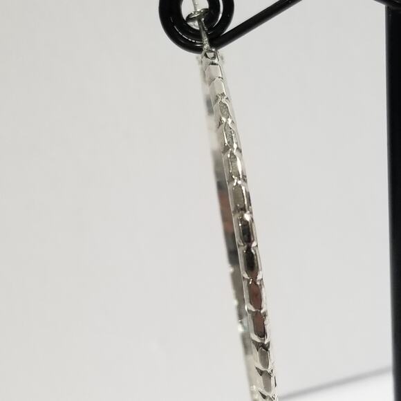 silver tone pierce round hoop diamond cut 2" lever back - Picture 12 of 14